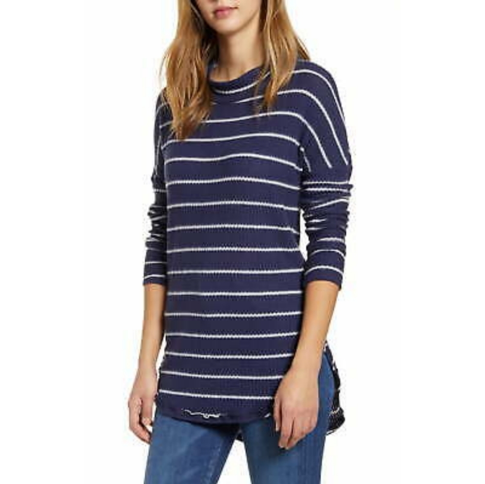 NWT Caslon Blue White Waffle Knit Tunic Sweater